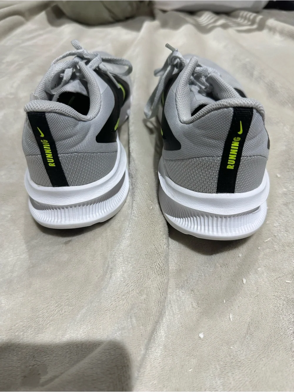 Mens Nike Downshifter Athletic Shoe White, Black & Neon Green